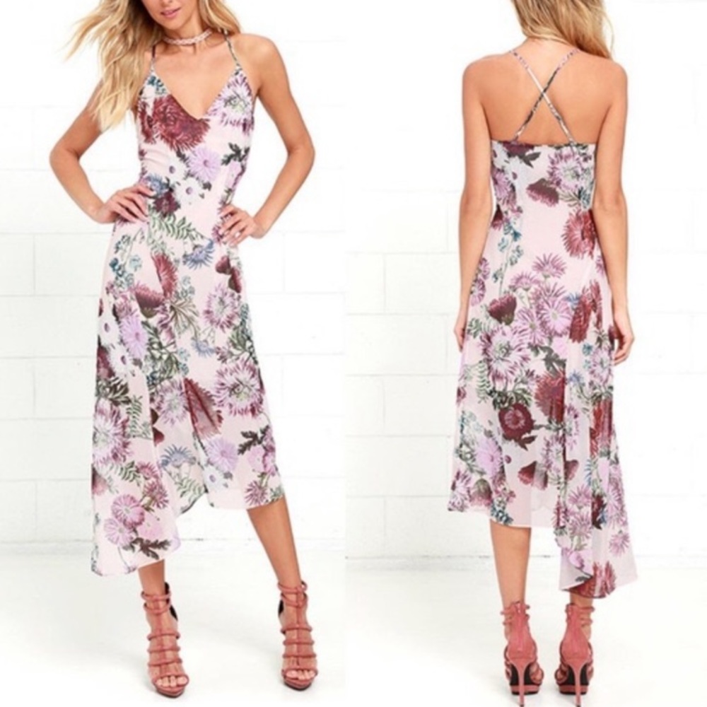 Anthropologie Floral Midi Dress - Pink and Purple